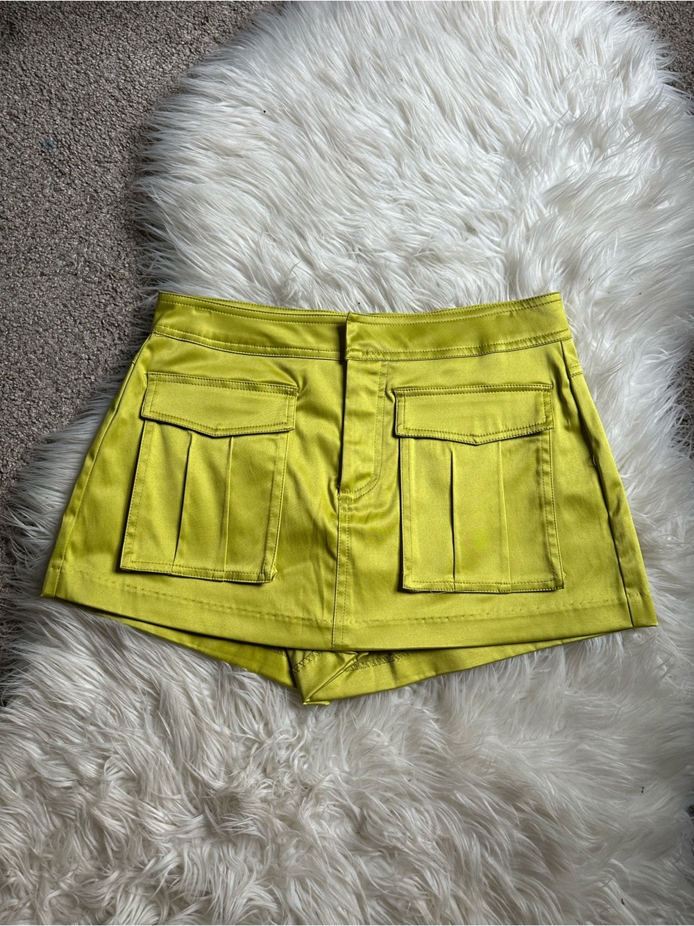 Forever 21 Lime Green Cargo Pocket Utility Mini Skort Skirt Shorts